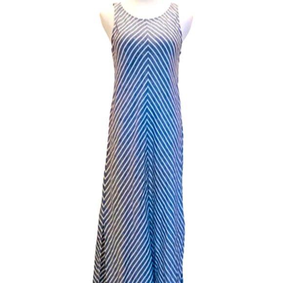 Women's Artisan NY 100% Linen Grey/White Back Keyhole Button Maxi Dress size 6 - Picture 2 of 8